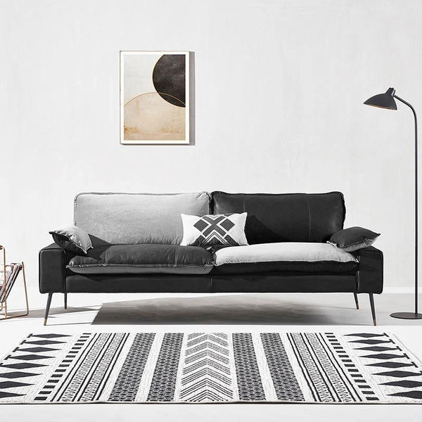 Caudill Three Seater Leather Sofa – Real Leather Upholstery with Painted Steel Frame, Modern Contemporary Living Room Couch in Brown & Black - Sleek Furniture