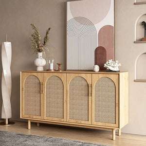 Celeste Rattan Sideboard Cabinet – Pine Wood Storage Unit with Natural Woven Doors, Modern Contemporary Living Room & Dining Room Sideboard - Sleek Furniture