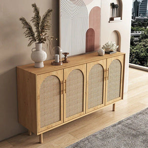 Celeste Rattan Sideboard Cabinet – Pine Wood Storage Unit with Natural Woven Doors, Modern Contemporary Living Room & Dining Room Sideboard - Sleek Furniture