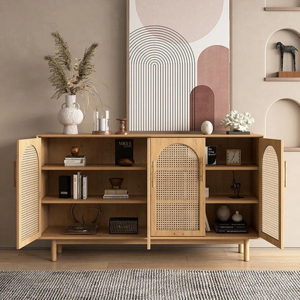Celeste Rattan Sideboard Cabinet – Pine Wood Storage Unit with Natural Woven Doors, Modern Contemporary Living Room & Dining Room Sideboard - Sleek Furniture