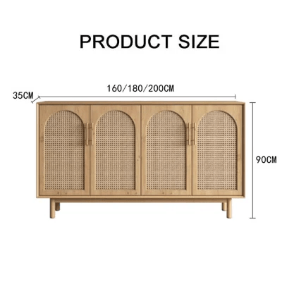 Celeste Rattan Sideboard Cabinet – Pine Wood Storage Unit with Natural Woven Doors, Modern Contemporary Living Room & Dining Room Sideboard - Sleek Furniture
