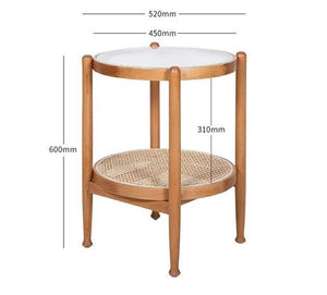 Cement Effect Coffee Table Set with Oak Finish, Solid Wood & Rattan Nesting Tables, Modern Living Room Side Table Set - Sleek Furniture