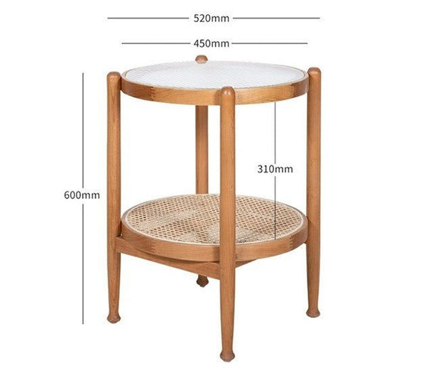 Cement Effect Coffee Table Set with Oak Finish, Solid Wood & Rattan Nesting Tables, Modern Living Room Side Table Set - Sleek Furniture