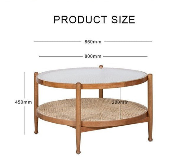 Cement Effect Coffee Table Set with Oak Finish, Solid Wood & Rattan Nesting Tables, Modern Living Room Side Table Set - Sleek Furniture