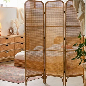 Charlesworth Rattan Folding Room Divider – Wooden Oak Privacy Screen, Contemporary Room Separator Panel, Modern Indoor Folding Screen for Living Room & Bedroom - Sleek Furniture