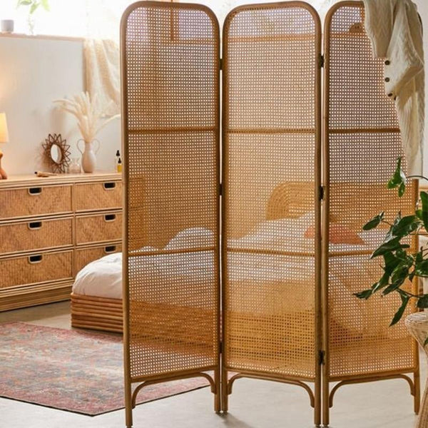 Charlesworth Rattan Folding Room Divider – Wooden Oak Privacy Screen, Contemporary Room Separator Panel, Modern Indoor Folding Screen for Living Room & Bedroom - Sleek Furniture