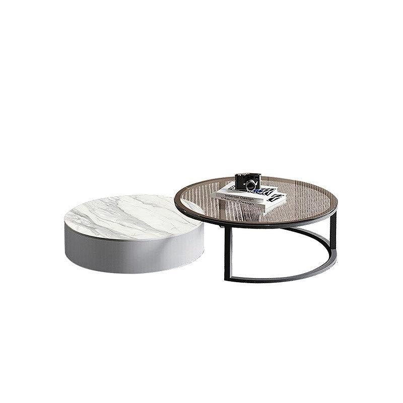 CHI Modern Round Nesting Coffee Table Set with TV Stand, Sintered Stone Top, Painted Steel Frame, MDF Storage Unit, Contemporary Living Room Furniture - Sleek Furniture
