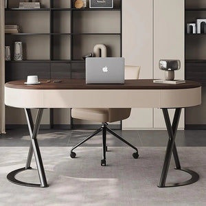 Chika Modern Curved Office Desk for Home & Office | Contemporary Wooden Study Desk with Smooth Finish | Walnut & Cream Workstation Desk with Sturdy Construction - Sleek Furniture