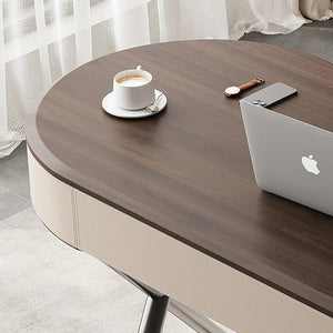 Chika Modern Curved Office Desk for Home & Office | Contemporary Wooden Study Desk with Smooth Finish | Walnut & Cream Workstation Desk with Sturdy Construction - Sleek Furniture