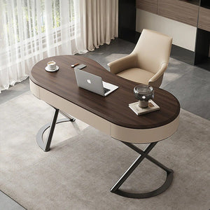 Chika Modern Curved Office Desk for Home & Office | Contemporary Wooden Study Desk with Smooth Finish | Walnut & Cream Workstation Desk with Sturdy Construction - Sleek Furniture