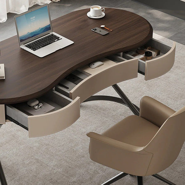 Chika Modern Curved Office Desk for Home & Office | Contemporary Wooden Study Desk with Smooth Finish | Walnut & Cream Workstation Desk with Sturdy Construction - Sleek Furniture