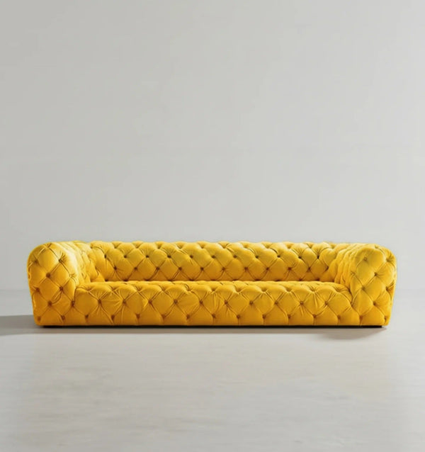 ClassicCharm Velvet Four Seater Sofa – Spacious Modern Contemporary Upholstered Couch with Durable Frame, Comfortable Living Room Seating in Green, Yellow or White - Sleek Furniture