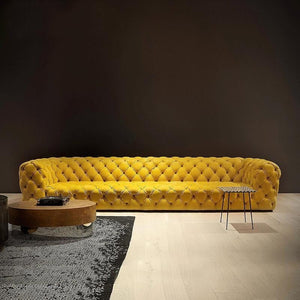 ClassicCharm Velvet Three Seater Sofa – Modern Contemporary Upholstered Couch with Sturdy Legs, Comfortable Living Room Seating in Green, Yellow or White - Sleek Furniture