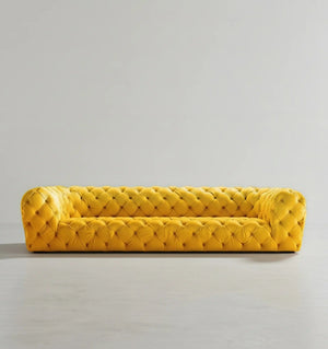 ClassicCharm Velvet Three Seater Sofa – Modern Contemporary Upholstered Couch with Sturdy Legs, Comfortable Living Room Seating in Green, Yellow or White - Sleek Furniture