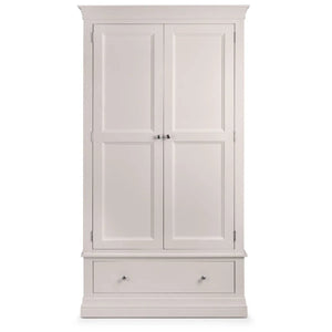 Clermont Light Grey 2 Door 1 Drawer Wardrobe – French Inspired Pine & MDF Bedroom Storage Cabinet - Sleek Furniture