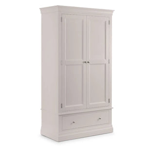 Clermont Light Grey 2 Door 1 Drawer Wardrobe – French Inspired Pine & MDF Bedroom Storage Cabinet - Sleek Furniture