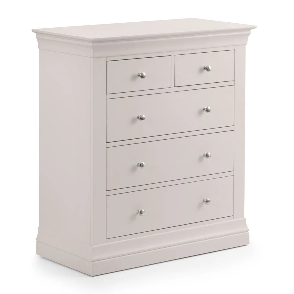Clermont Light Grey 3+2 Drawer Chest – French Style Wooden Bedroom Storage Cabinet - Sleek Furniture