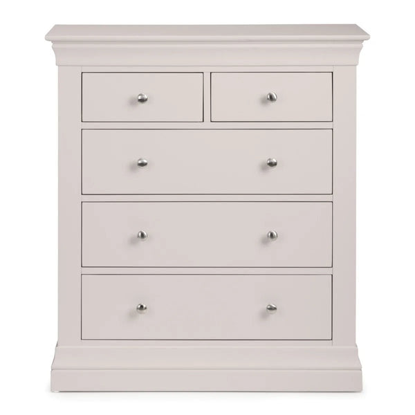 Clermont Light Grey 3+2 Drawer Chest – French Style Wooden Bedroom Storage Cabinet - Sleek Furniture