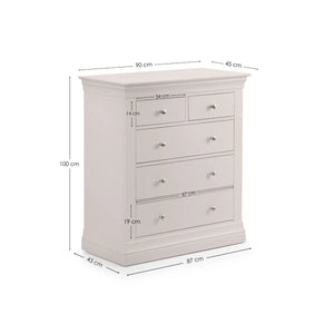 Clermont Light Grey 3+2 Drawer Chest – French Style Wooden Bedroom Storage Cabinet - Sleek Furniture