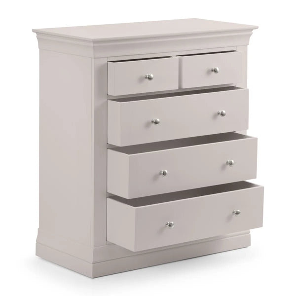 Clermont Light Grey 3+2 Drawer Chest – French Style Wooden Bedroom Storage Cabinet - Sleek Furniture