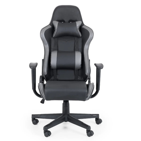 Comet Ergonomic Gaming Chair with Adjustable Height, Lumbar & Neck Support, Reclining Tilt Function & 360° Swivel Base – Black & Grey Faux Leather - Sleek Furniture