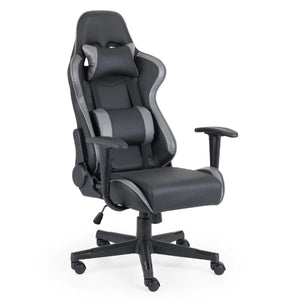 Comet Ergonomic Gaming Chair with Adjustable Height, Lumbar & Neck Support, Reclining Tilt Function & 360° Swivel Base – Black & Grey Faux Leather - Sleek Furniture