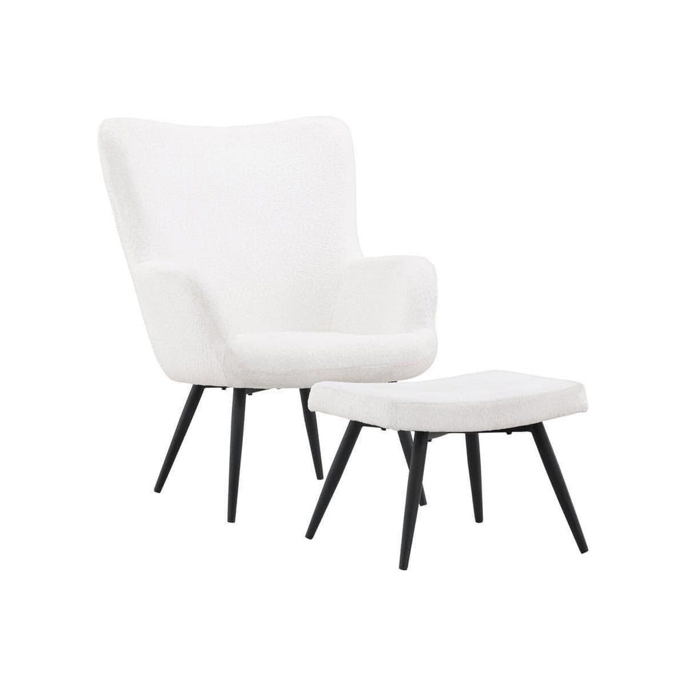 Como Armchair with Footstool, White Boucle | Modern Accent Chair with Black Metal Legs