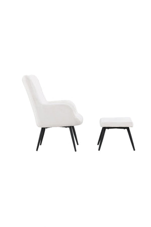 Como Armchair with Footstool, White Boucle | Modern Accent Chair with Black Metal Legs