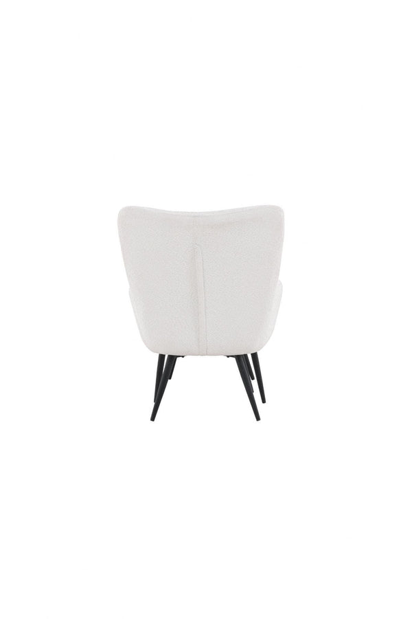 Como Armchair with Footstool, White Boucle | Modern Accent Chair with Black Metal Legs