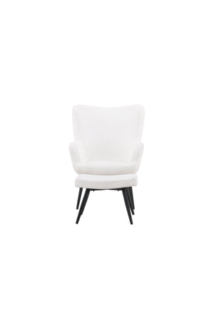Como Armchair with Footstool, White Boucle | Modern Accent Chair with Black Metal Legs