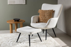 Como Armchair with Footstool, White Boucle | Modern Accent Chair with Black Metal Legs