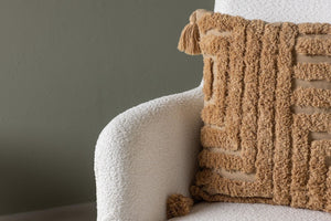 Como Armchair with Footstool, White Boucle | Modern Accent Chair with Black Metal Legs