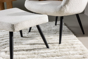 Como Armchair with Footstool, White Boucle | Modern Accent Chair with Black Metal Legs