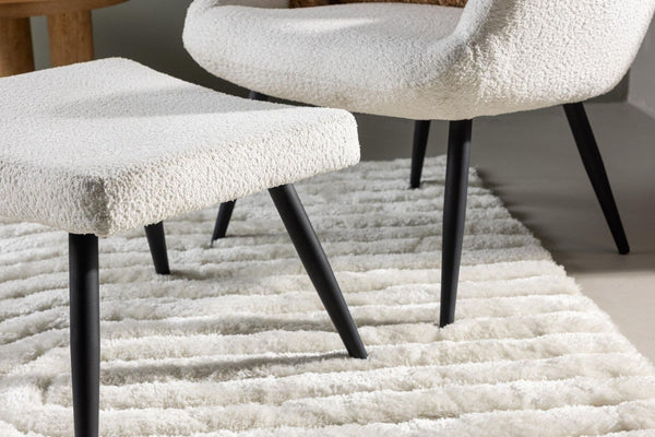 Como Armchair with Footstool, White Boucle | Modern Accent Chair with Black Metal Legs