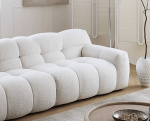 Cora Cloud Three Seater Boucle Sofa – Modern Upholstered 3 Seater Couch with Soft Textured Fabric for Contemporary Living Rooms, White or Grey - Sleek Furniture