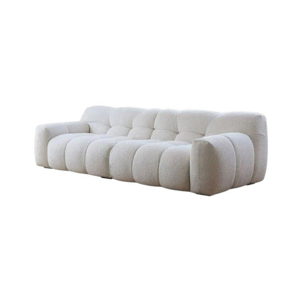 Cora Cloud Three Seater Boucle Sofa – Modern Upholstered 3 Seater Couch with Soft Textured Fabric for Contemporary Living Rooms, White or Grey - Sleek Furniture