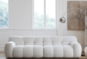 Cora Cloud Three Seater Boucle Sofa – Modern Upholstered 3 Seater Couch with Soft Textured Fabric for Contemporary Living Rooms, White or Grey - Sleek Furniture