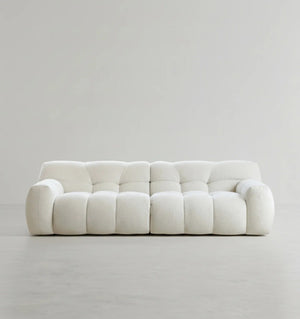 Cora Cloud Three Seater Boucle Sofa – Modern Upholstered 3 Seater Couch with Soft Textured Fabric for Contemporary Living Rooms, White or Grey - Sleek Furniture