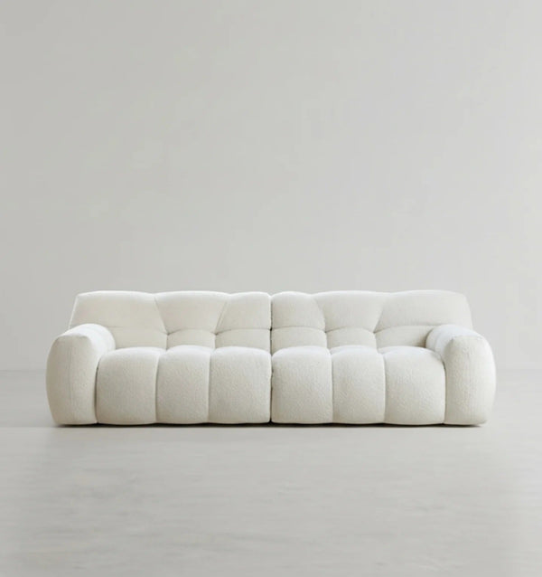 Cora Cloud Three Seater Boucle Sofa – Modern Upholstered 3 Seater Couch with Soft Textured Fabric for Contemporary Living Rooms, White or Grey - Sleek Furniture