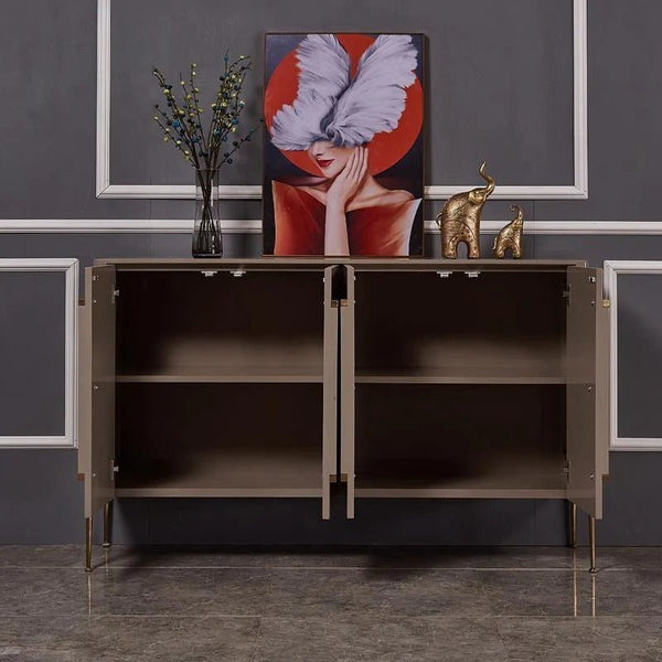 Coraline Modern Sideboard Storage Cabinet, Khaki Metal Frame MDF Storage Unit with Painted Steel Finish – Contemporary Living Room & Dining Room Sideboard - Sleek Furniture