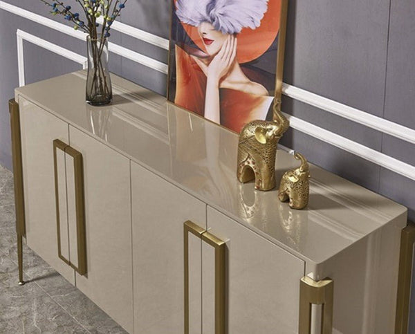 Coraline Modern Sideboard Storage Cabinet, Khaki Metal Frame MDF Storage Unit with Painted Steel Finish – Contemporary Living Room & Dining Room Sideboard - Sleek Furniture
