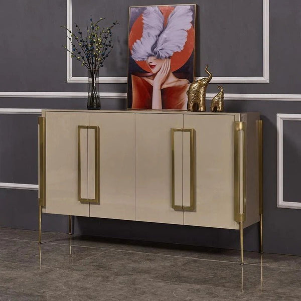 Coraline Modern Sideboard Storage Cabinet, Khaki Metal Frame MDF Storage Unit with Painted Steel Finish – Contemporary Living Room & Dining Room Sideboard - Sleek Furniture