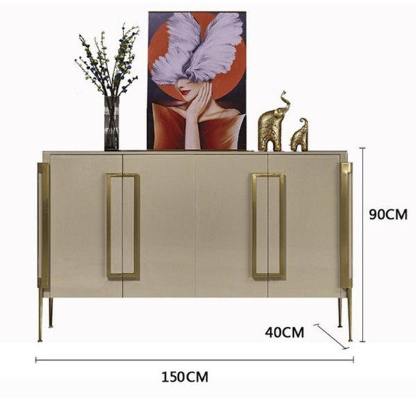 Coraline Modern Sideboard Storage Cabinet, Khaki Metal Frame MDF Storage Unit with Painted Steel Finish – Contemporary Living Room & Dining Room Sideboard - Sleek Furniture