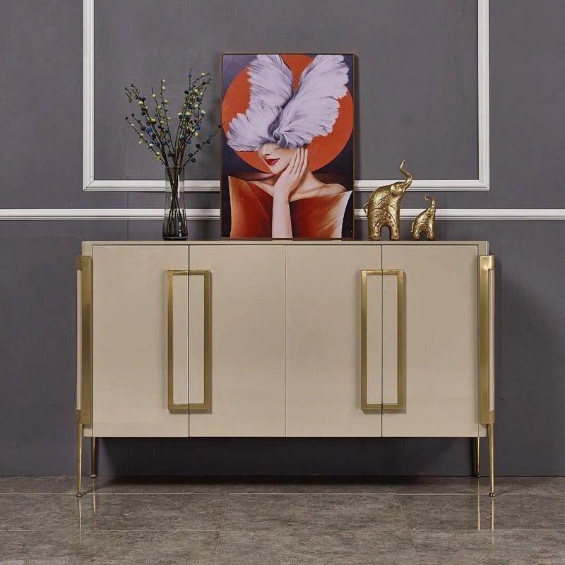 Coraline Modern Sideboard Storage Cabinet, Khaki Metal Frame MDF Storage Unit with Painted Steel Finish – Contemporary Living Room & Dining Room Sideboard - Sleek Furniture