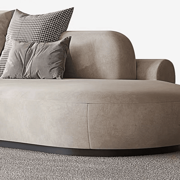 Cosima Grey Curved Velvet Four Seater Sofa | Modern Long Curved Lounge Sofa with Stainless Steel Base | Contemporary Luxury Living Room Couch - Sleek Furniture
