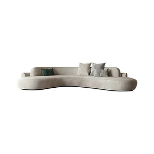 Cosima Grey Curved Velvet Four Seater Sofa | Modern Long Curved Lounge Sofa with Stainless Steel Base | Contemporary Luxury Living Room Couch - Sleek Furniture