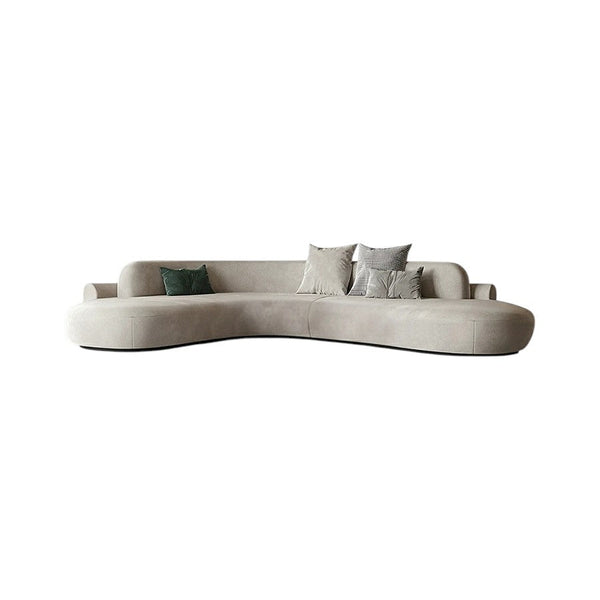 Cosima Grey Curved Velvet Four Seater Sofa | Modern Long Curved Lounge Sofa with Stainless Steel Base | Contemporary Luxury Living Room Couch - Sleek Furniture