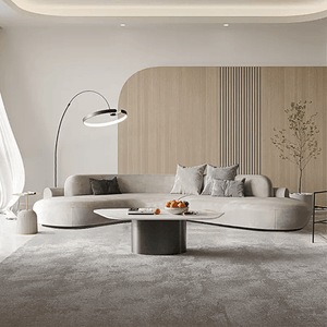 Cosima Grey Curved Velvet Four Seater Sofa | Modern Long Curved Lounge Sofa with Stainless Steel Base | Contemporary Luxury Living Room Couch - Sleek Furniture