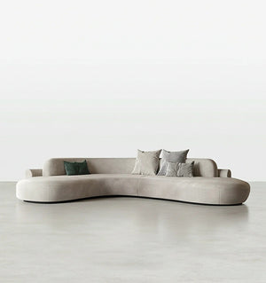 Cosima Grey Curved Velvet Four Seater Sofa | Modern Long Curved Lounge Sofa with Stainless Steel Base | Contemporary Luxury Living Room Couch - Sleek Furniture