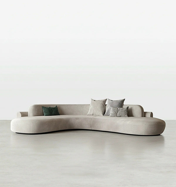 Cosima Grey Curved Velvet Four Seater Sofa | Modern Long Curved Lounge Sofa with Stainless Steel Base | Contemporary Luxury Living Room Couch - Sleek Furniture